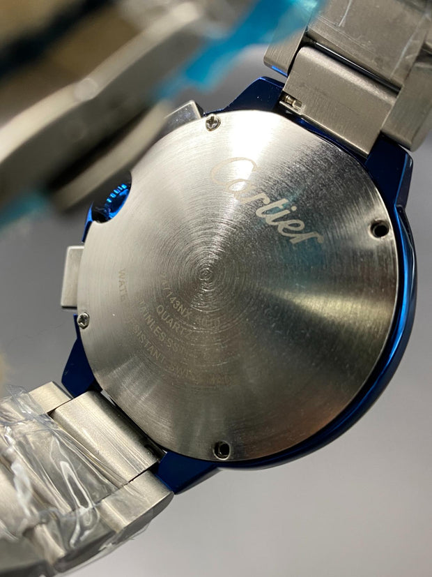 Cartier Chronograph working Watch  Sliver Black with Blue diamonds (Copy) image 4