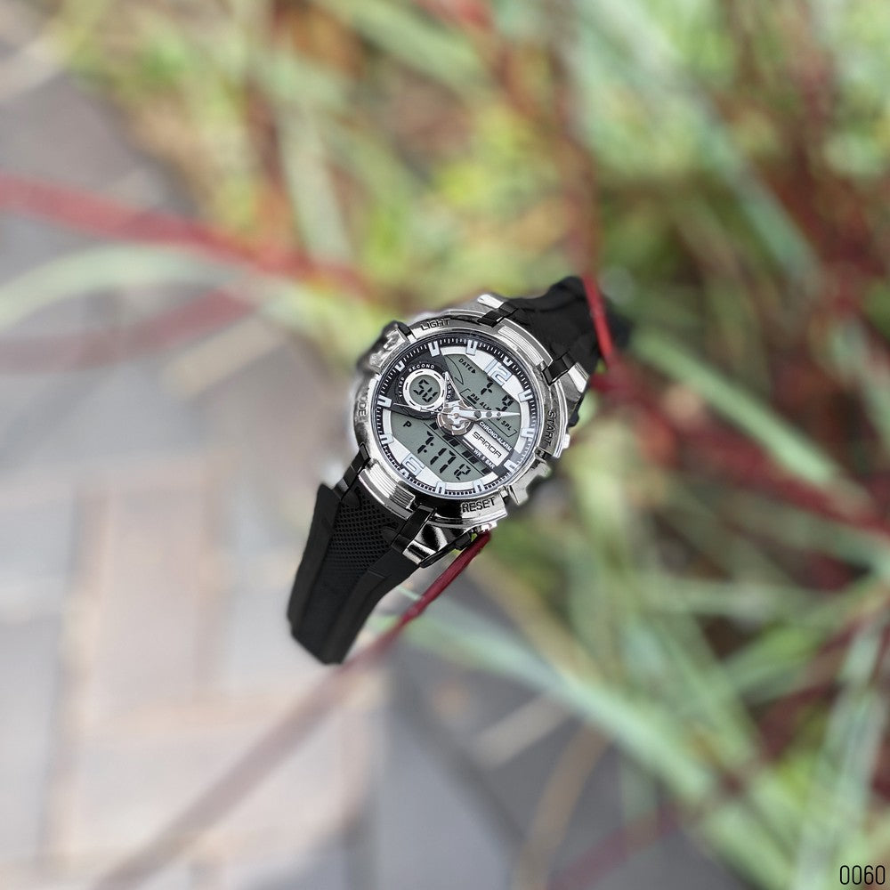 Original Sanda Sport Watch Sliver Dial With Black belt image 2