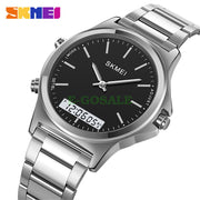 Original SKM latest Dual time Silver Chain With Black Dial image 1