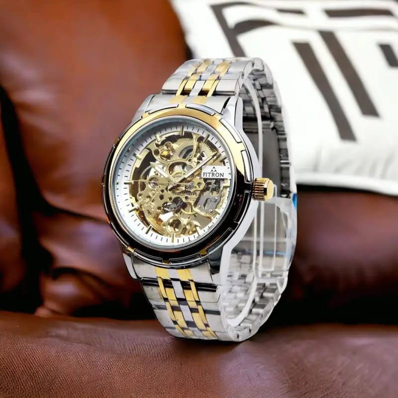 Full Skeleton Automatic Watch Two tone chain With Golden White ( N Design) image 0