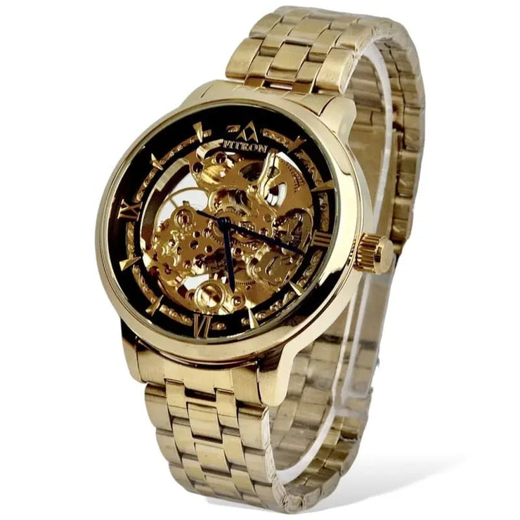 Skeleton Automatic Watch Golden chain With Golden black Dial image 2