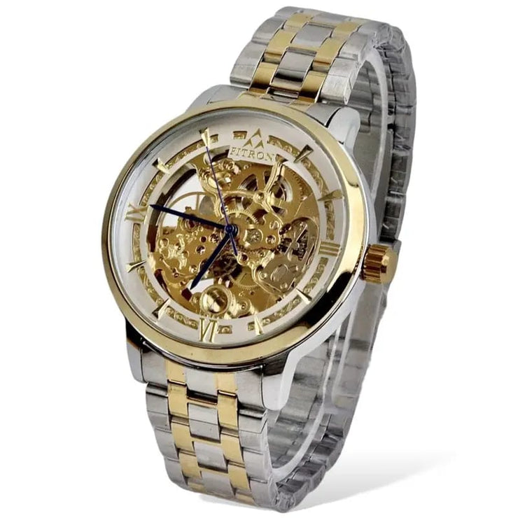 Skeleton Automatic Watch Two tone chain With Golden White image 7