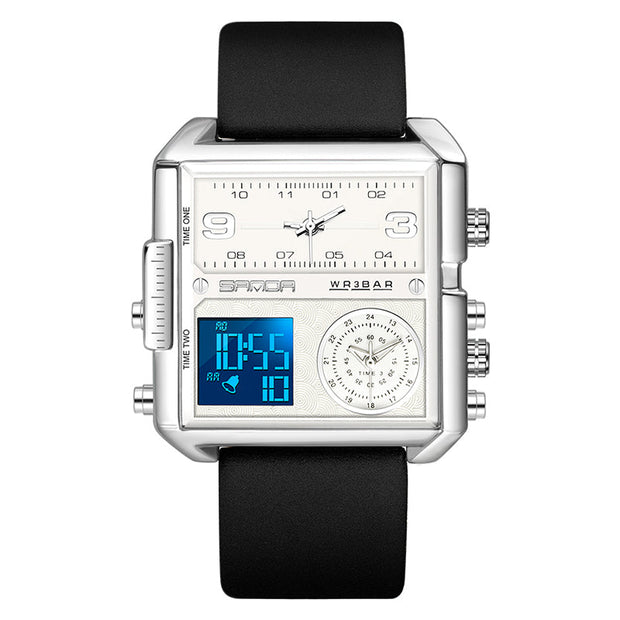 Original Sanda Triple Time Watch Sliver Colour with black Belt image 3