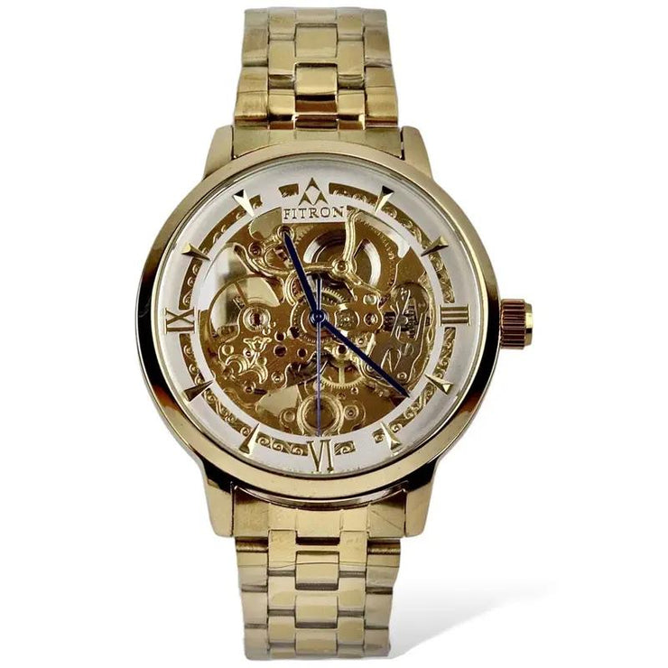 Skeleton fitron  Automatic Watch Golden Chain With Golden White Dial image 1