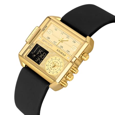 Original Sanda Triple Time Watch Gold Colour with black Belt image 1