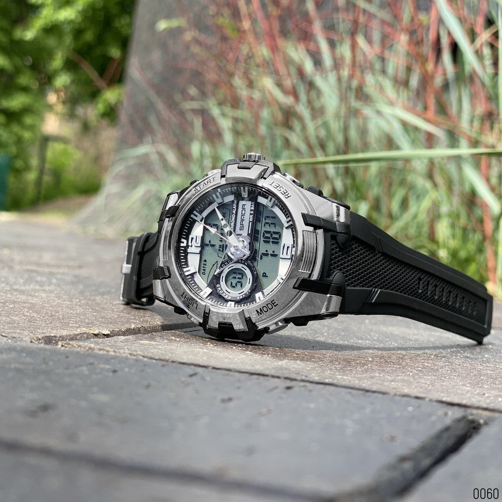 Original Sanda Sport Watch Sliver Dial With Black belt image 4