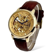 Skeleton Automatic Brown leather belt With Golden Dial image 3