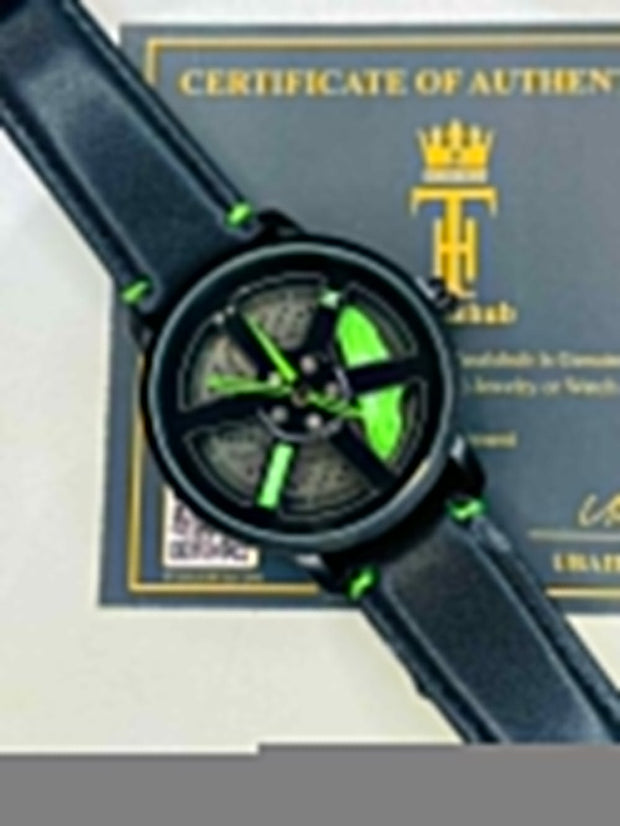 Original allroy rim Watch Black belt with Green dial image 0