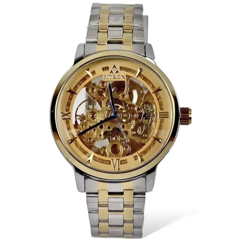 Skeleton Fitron Automatic Watch Two tone Chain  With  golden Dial image 1