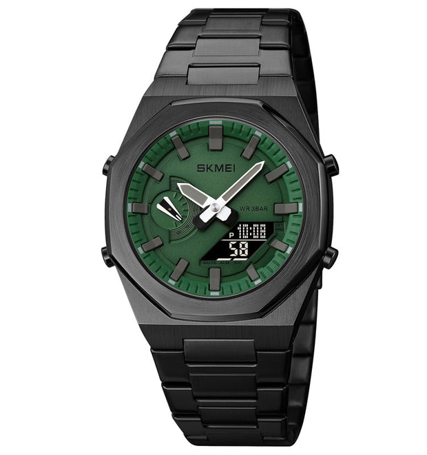 Original SKM World Time Watch Black with Green Dial image 1