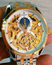 Skeleton Automatic Moon Graph Working  Two tone Chain With golden Dial image 1