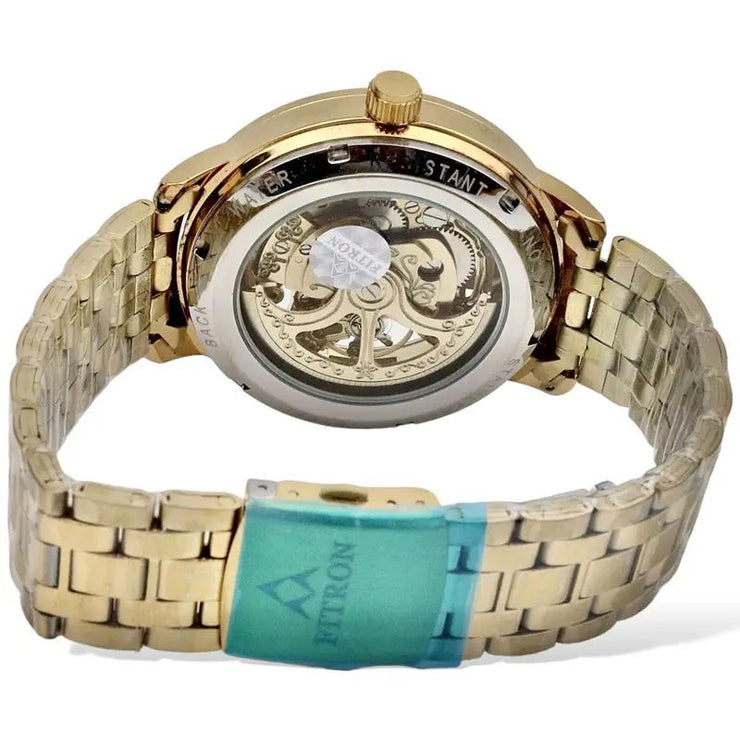 Skeleton Automatic Watch Golden Chain With Golden White Dial image 2