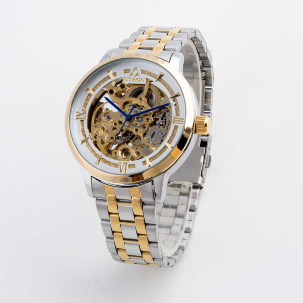 Skeleton Automatic Watch Two tone chain With Golden White image 4