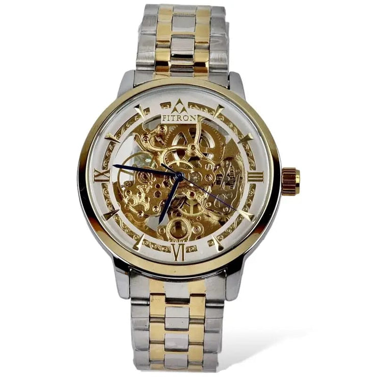 Skeleton Automatic Watch Two tone chain With Golden White image 0