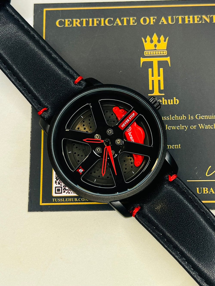 Original allroy rim Watch Black belt with red dial image 2