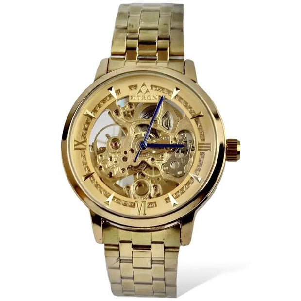 Skeleton fitron Automatic Watch Golden  Chain  With  golden Dial image 2