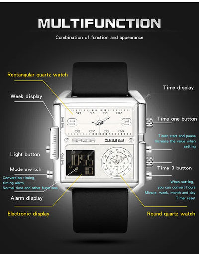 Original Sanda Triple Time Watch Sliver Colour with black Belt image 0