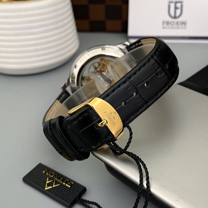 Skeleton Automatic Black leather belt image 3