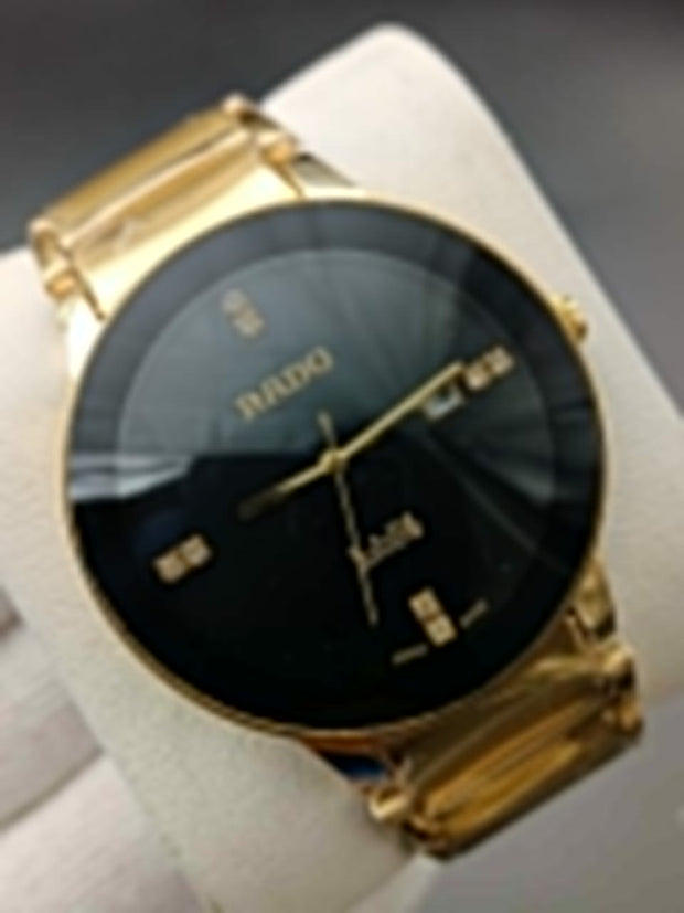 Quartz Watch Gold/White Colour (Copy) - Gold Chain With Black Dial image