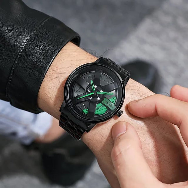 Original allroy rim Watch Black belt with Green dial image 8