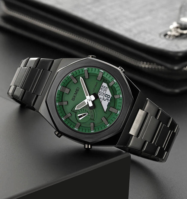 Original SKM World Time Watch Black with Green Dial image 0