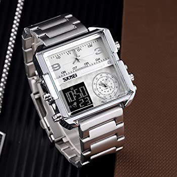 Original SKM Triple  Time Watch Silver Sqaure image 4