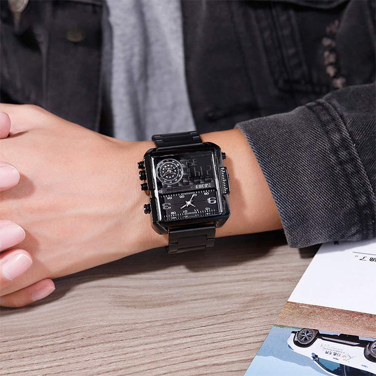 Original SKM Triple Time Watch Black Colour image 4