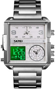 Original SKM Triple  Time Watch Silver Sqaure image 5