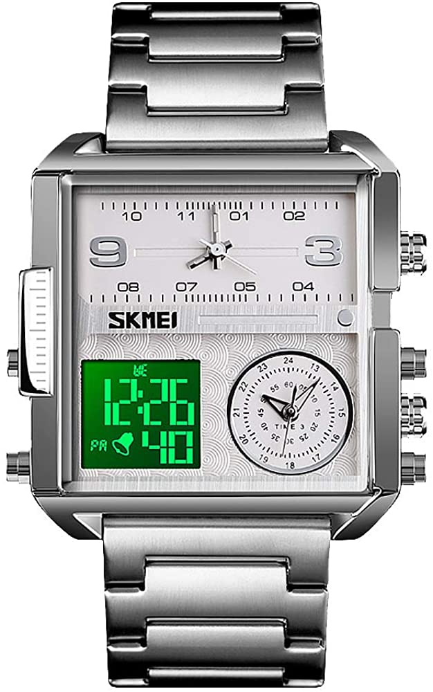 Original SKM Triple  Time Watch Silver Sqaure image 5