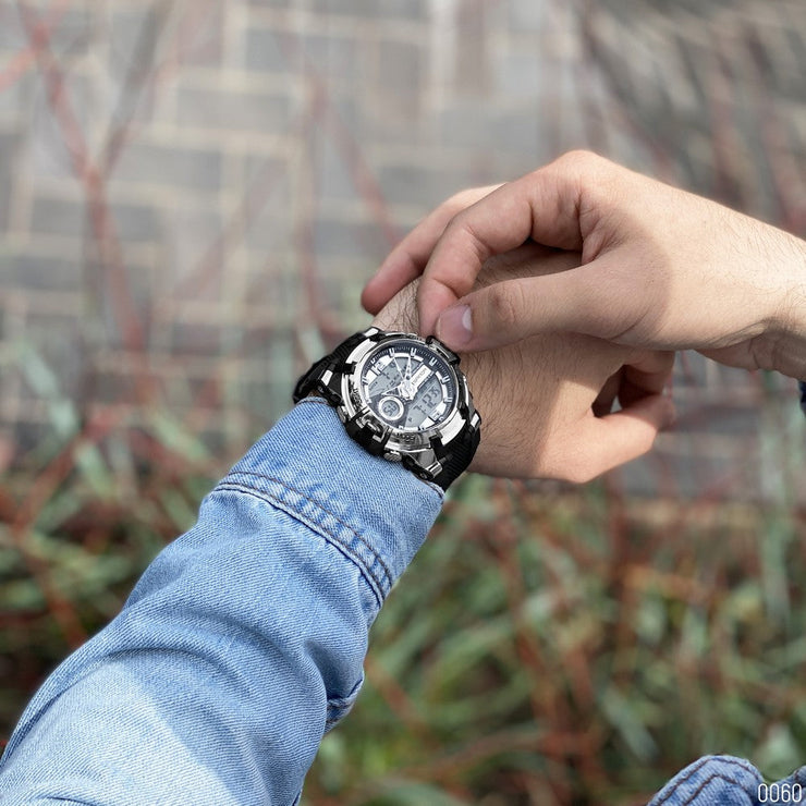 Original Sanda Sport Watch Sliver Dial With Black belt image 3