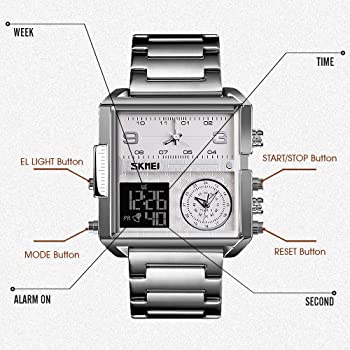 Original SKM Triple  Time Watch Silver Sqaure image 1