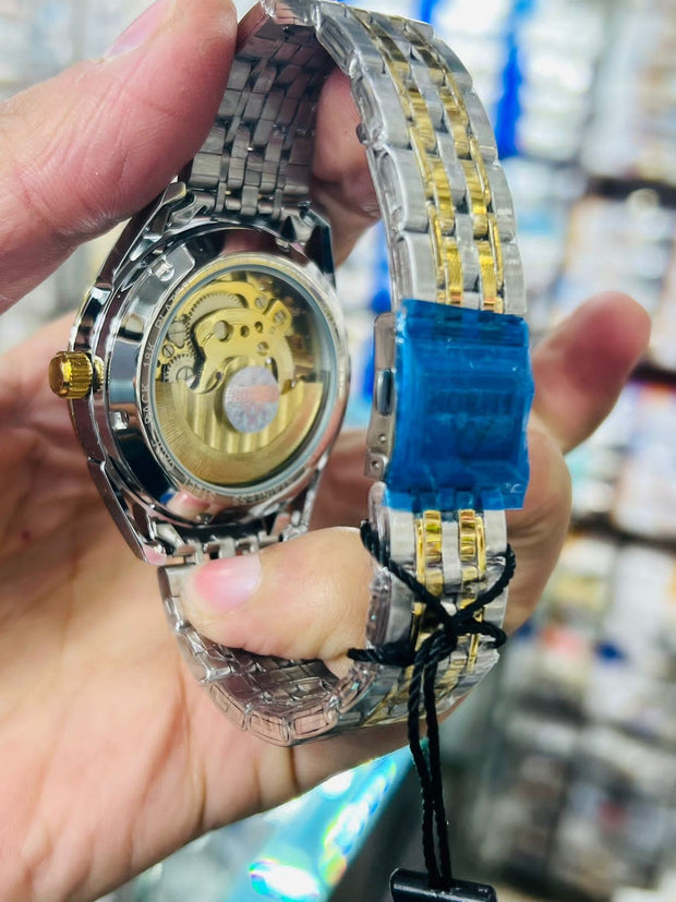 Fitron Skeleton Automatic Moon Graph Working  Gold  Chain With Black Dial image 4