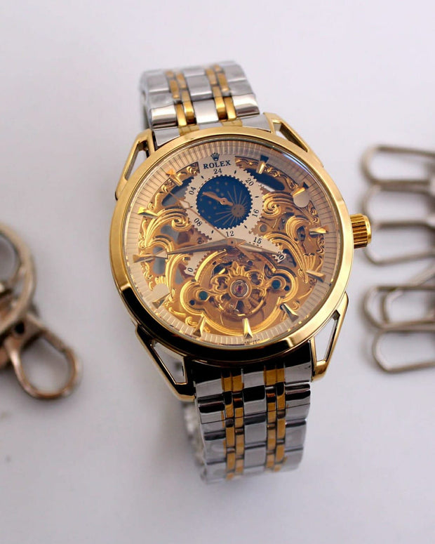 Skeleton Automatic Moon Graph Working  Two tone Chain With golden Dial image 0