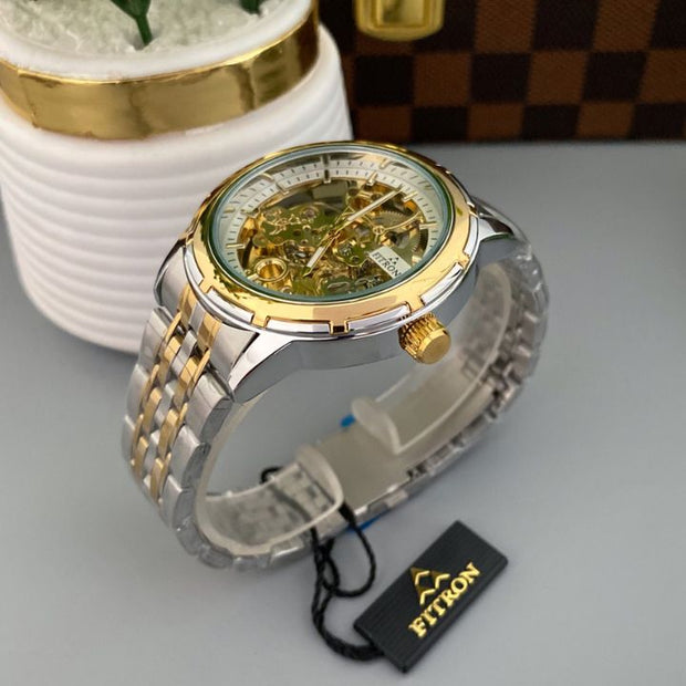 Full Skeleton Automatic Watch Two tone chain With Golden White ( N Design) image 4