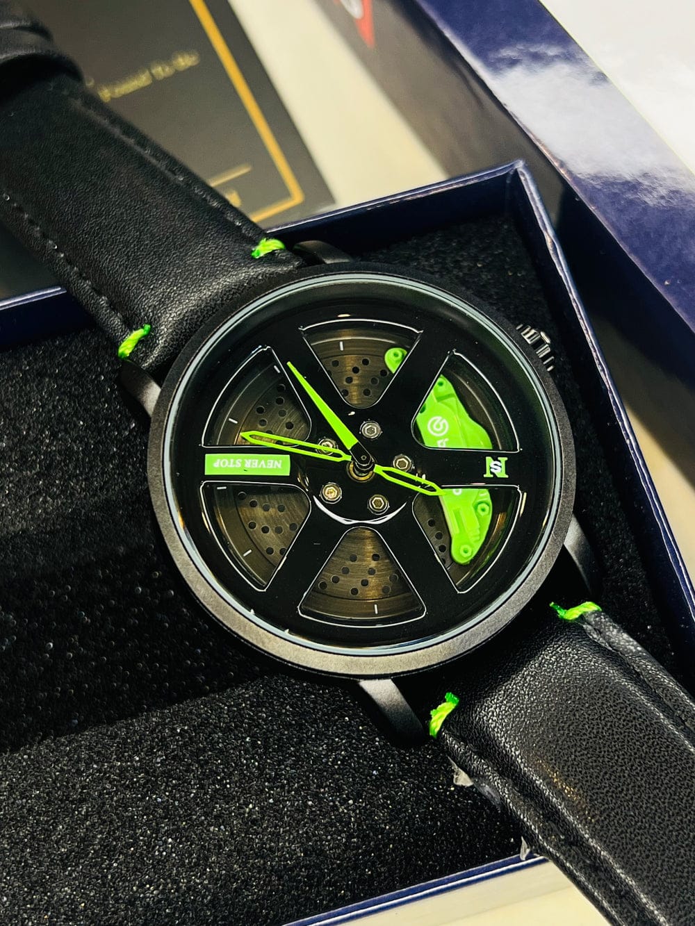 Original allroy rim Watch Black belt with Yellow dial image 4