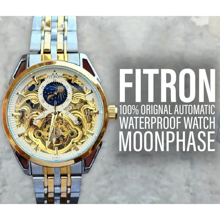Skeleton Automatic Moon Graph Working  Two tone Chain With White Dial image 5