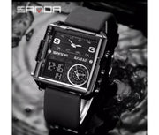 Original Sanda Triple Time Watch Black Colour with black Belt image 1