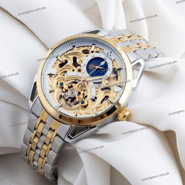 Skeleton Automatic Moon Graph Working  Two tone Chain With White Dial image 2