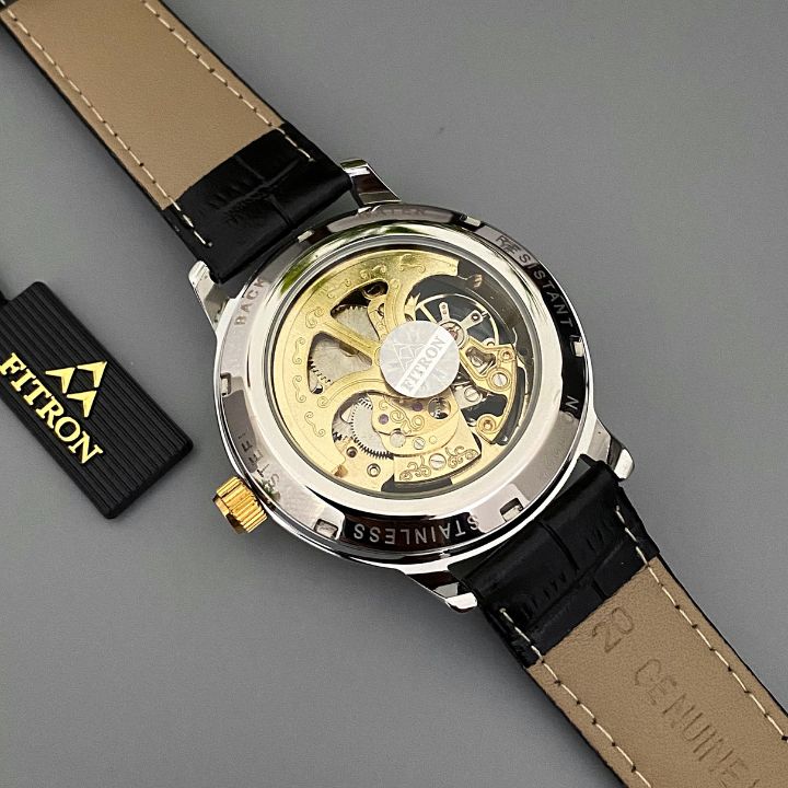 Skeleton Automatic Black leather belt image 2