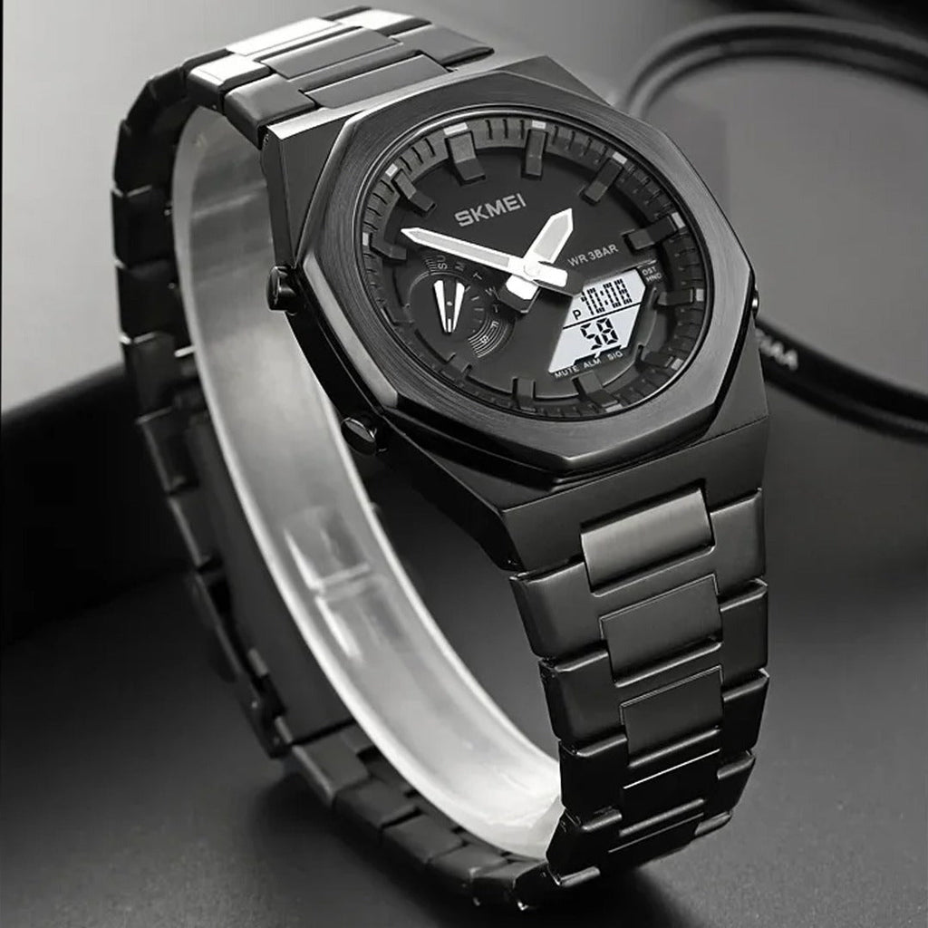 SKM World Time Watch Black with Black Dial