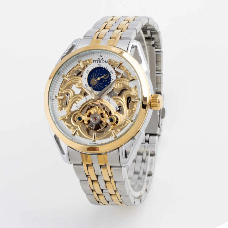 Skeleton Automatic Moon Graph Working  Two tone Chain With White Dial image 0