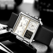 Original Sanda Triple Time Watch Sliver Colour with black Belt image 2