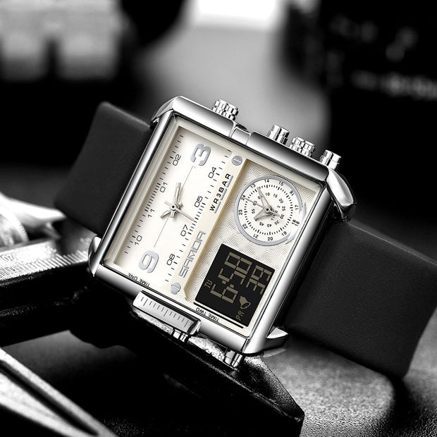 Original Sanda Triple Time Watch Sliver Colour with black Belt image 2