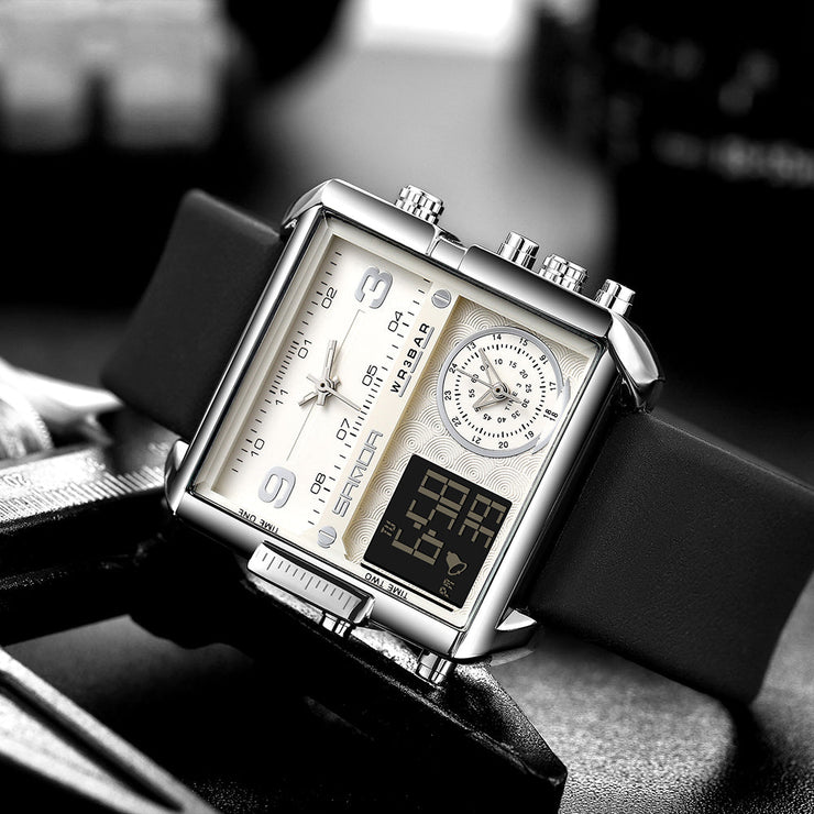 Original Sanda Triple Time Watch Sliver Colour with black Belt image 2