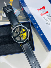 Original allroy rim Watch Black belt with Yellow dial image 3