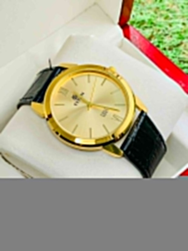 Original Titan Black Belt With Golden Dial With Golden Bazel image 1