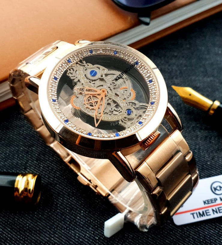 Keep Moving Transparent Glass Watch Gold Colour image 1