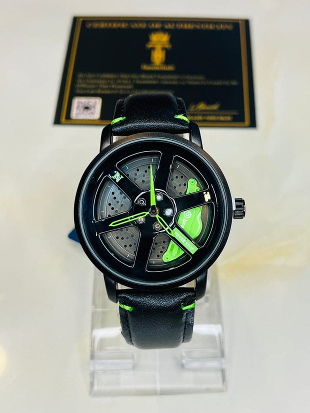 Original allroy rim Watch Black belt with Green dial image 2