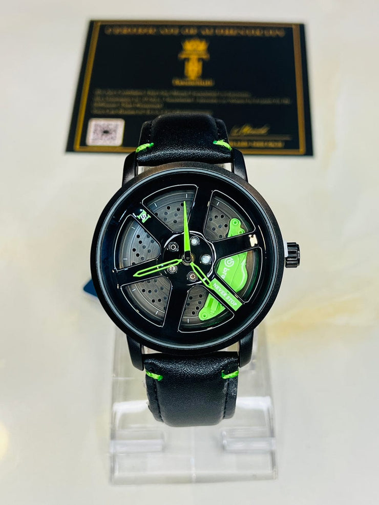 Original allroy rim Watch Black belt with Green dial image 2