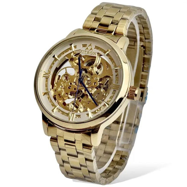 Skeleton fitron  Automatic Watch Golden Chain With Golden White Dial image 3